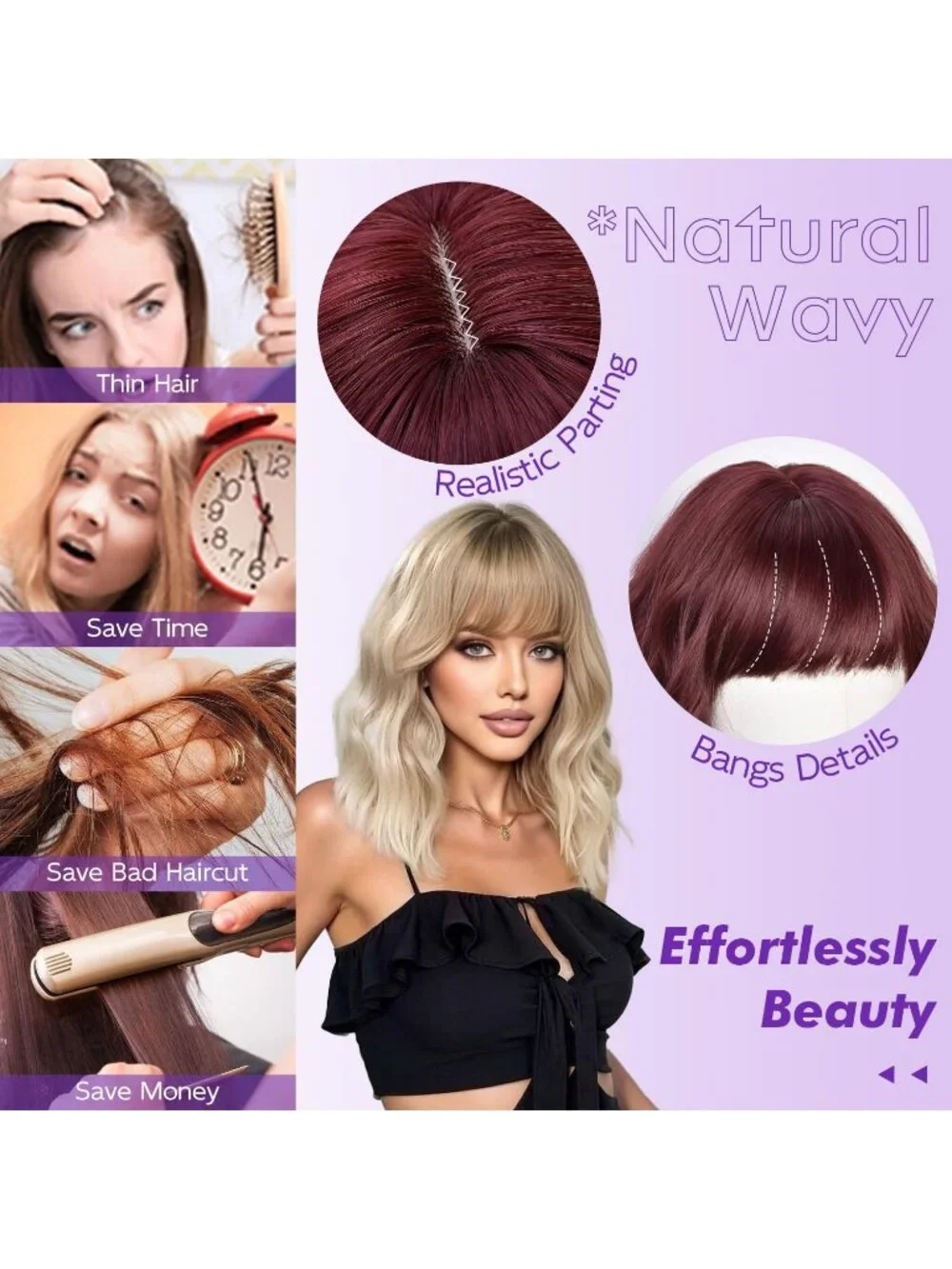 Women's Burgundy 14 Inch Natural Synthetic Short Curly Wavy Fiber Wigs